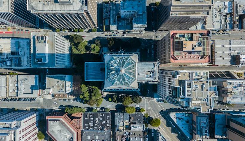 Aerial view of a residential neighborhood